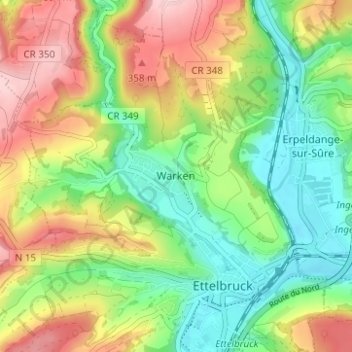 Mappa topografica Warken, altitudine, rilievo