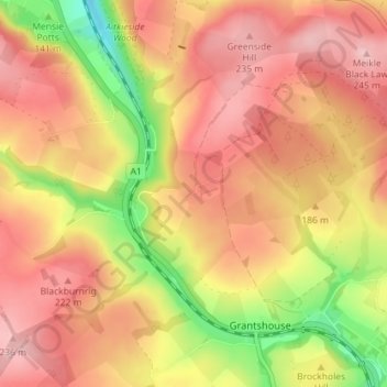 Mappa topografica Penmanshiel, altitudine, rilievo