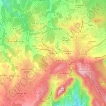 Mappa topografica Almoinha, altitudine, rilievo