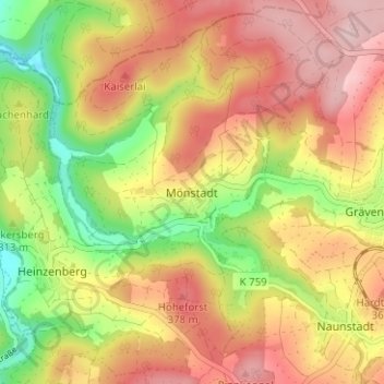 Mappa topografica Mönstadt, altitudine, rilievo