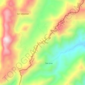 Mappa topografica Santa Rita, altitudine, rilievo