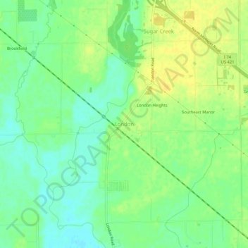 Mappa topografica London, altitudine, rilievo