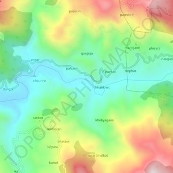 Mappa topografica aneriya, altitudine, rilievo