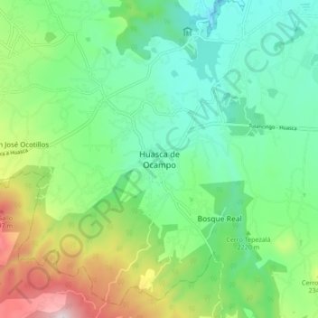 Mappa topografica Huasca de Ocampo, altitudine, rilievo