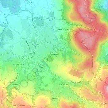 Mappa topografica Ruxurieux, altitudine, rilievo
