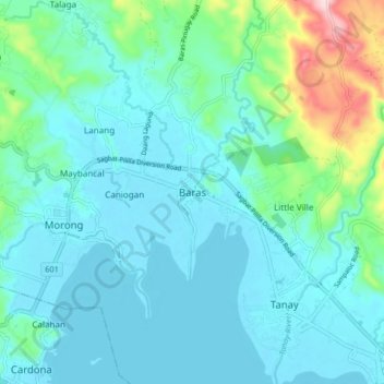 Mappa topografica Baras, altitudine, rilievo