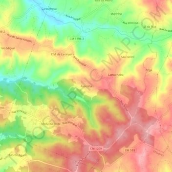Mappa topografica Assenha, altitudine, rilievo