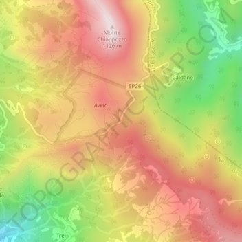 Mappa topografica Passo del Biscia, altitudine, rilievo