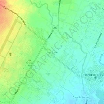 Mappa topografica San Jose, altitudine, rilievo