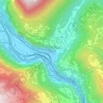 Mappa topografica Primolano, altitudine, rilievo