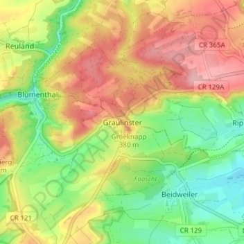Mappa topografica Graulinster, altitudine, rilievo