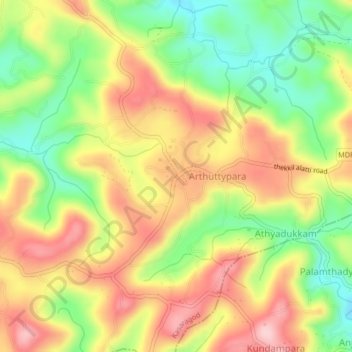Mappa topografica Kuttikol, altitudine, rilievo