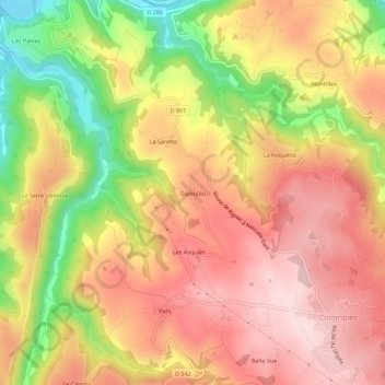 Mappa topografica Gipoulou, altitudine, rilievo