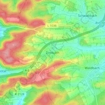 Mappa topografica Dimbach, altitudine, rilievo
