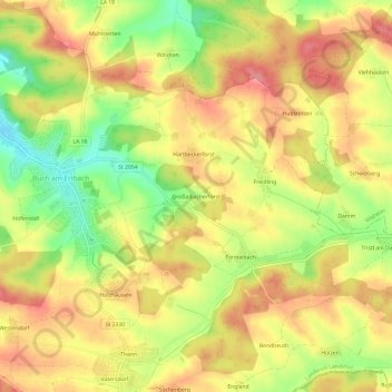 Mappa topografica Großaibacherforst, altitudine, rilievo