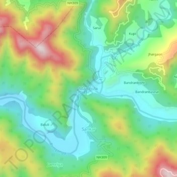 Mappa topografica Marchula, altitudine, rilievo