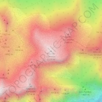 Mappa topografica Pico de Samelar, altitudine, rilievo