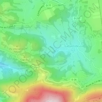 Mappa topografica Laspugue, altitudine, rilievo