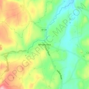 Mappa topografica Whitecross, altitudine, rilievo