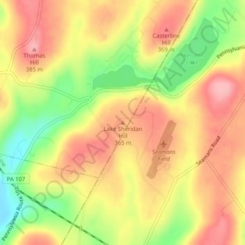 Mappa topografica Lake Sheridan Hill, altitudine, rilievo