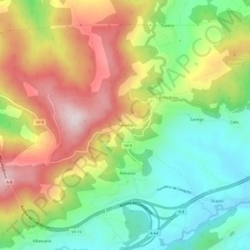 Mappa topografica Tresvilla, altitudine, rilievo
