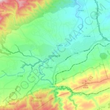 Mappa topografica Ontinyent, altitudine, rilievo