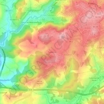 Mappa topografica Paradinha, altitudine, rilievo