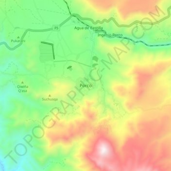 Mappa topografica Porco, altitudine, rilievo