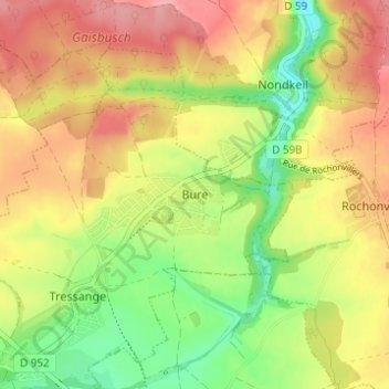 Mappa topografica Bure, altitudine, rilievo