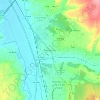 Mappa topografica Ponte da Pedra, altitudine, rilievo
