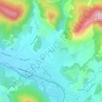 Mappa topografica Cougnes, altitudine, rilievo
