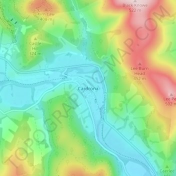 Mappa topografica Cardrona, altitudine, rilievo