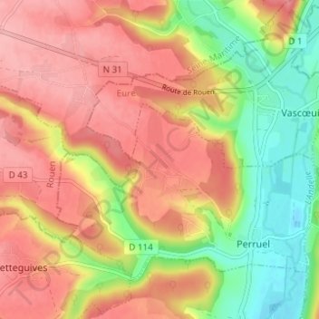 Mappa topografica Le Mesnil, altitudine, rilievo