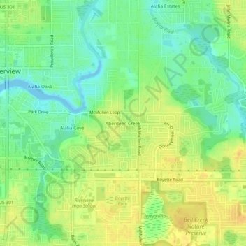 Mappa topografica Aberdeen Creek, altitudine, rilievo