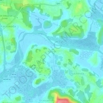 Mappa topografica Moira, altitudine, rilievo