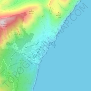 Mappa topografica Cala Gonone, altitudine, rilievo