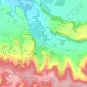 Mappa topografica Eyzin, altitudine, rilievo
