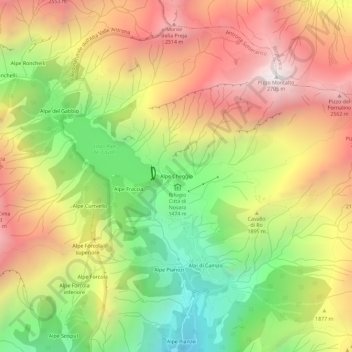 Mappa topografica Alpe Cheggio, altitudine, rilievo