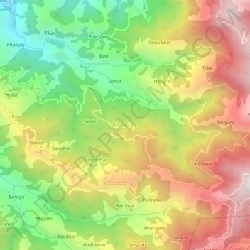 Mappa topografica Mandap, altitudine, rilievo