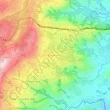 Mappa topografica Batoukop, altitudine, rilievo