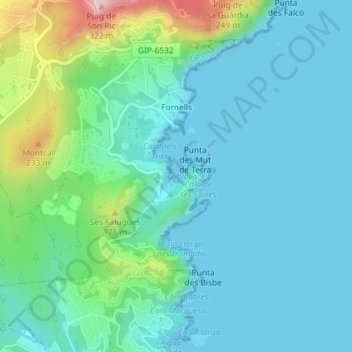 Mappa topografica Aiguablava, altitudine, rilievo