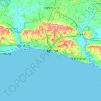 Mappa topografica Brighton, altitudine, rilievo