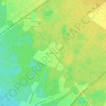 Mappa topografica Les Quatre Routes, altitudine, rilievo