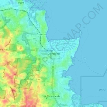 Mappa topografica Cleveland, altitudine, rilievo