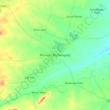 Mappa topografica Bhoodan Pochampally, altitudine, rilievo