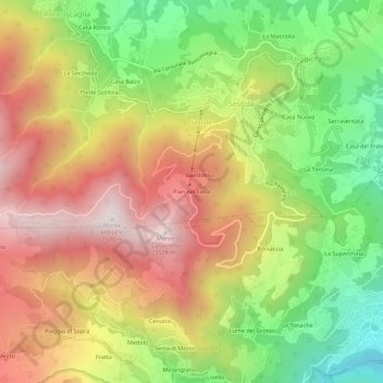 Mappa topografica Pian del Falco, altitudine, rilievo