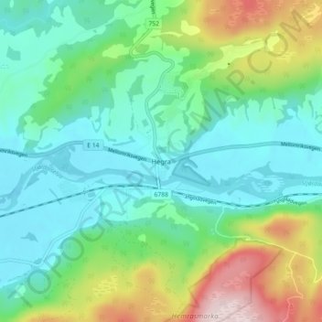 Mappa topografica Hegra, altitudine, rilievo