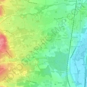 Mappa topografica Nuits, altitudine, rilievo
