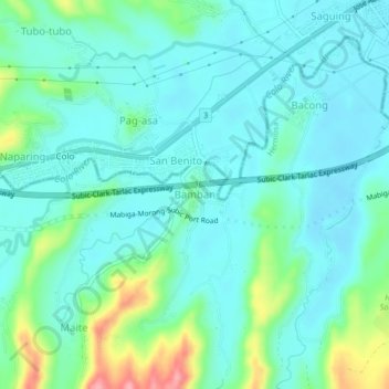 Mappa topografica Bamban, altitudine, rilievo
