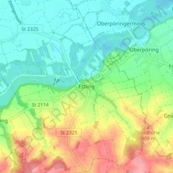 Mappa topografica Ettling, altitudine, rilievo
